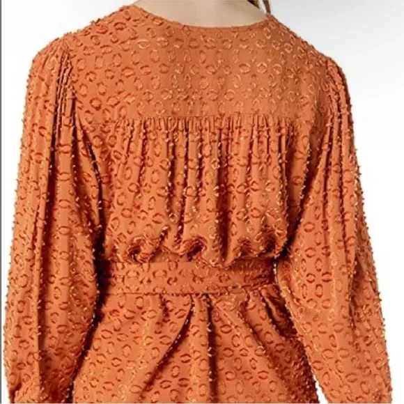 NWT BCBGMaxAzria Terracotta Textured Wrap Blouse - Picture 5 of 10